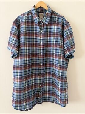L.L.Bean 100% Linen Plaid Short Sleeve Button-Down Shirt – Men’s XXL Regular